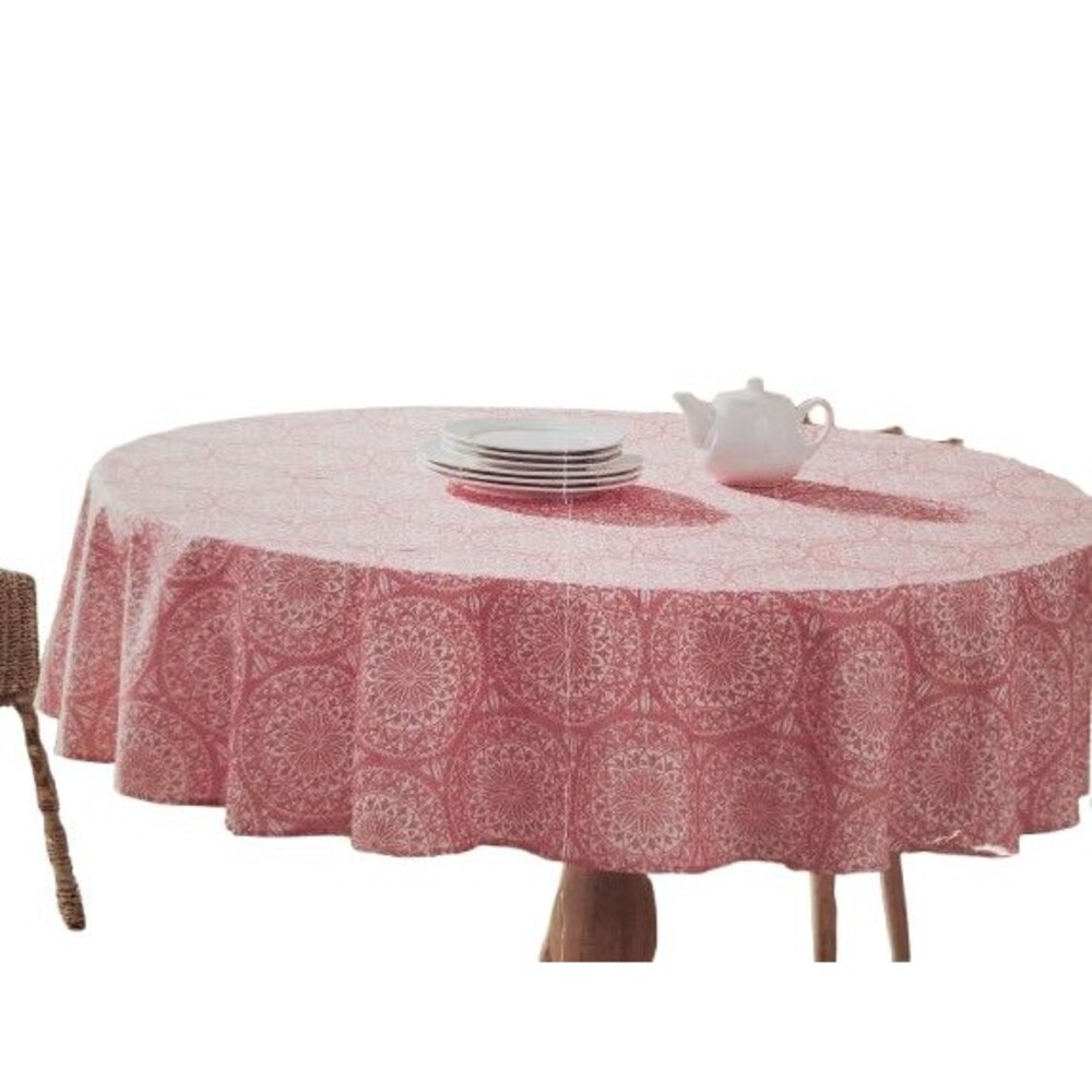 Fabric In/Outdoor Tablecloth, 70" Round(4-6 people) FLORAL MEDALLIONS ON PINK,MI